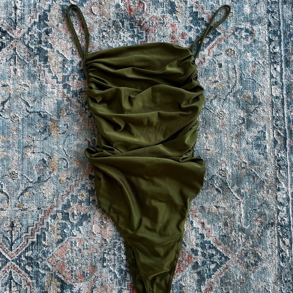 SHEIN Green Bodysuit with Ruched Texture
